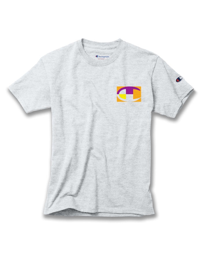 Champion Cotton Retro Colorblock Logos - Grå T-Skjorte Gutt - Norge 018RWYAZG